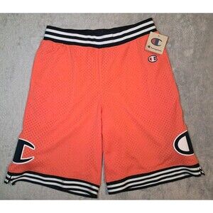 Champion Shorts Menโs Medium Athletic Big Logo Mesh Orange/Pink Basketball NWT